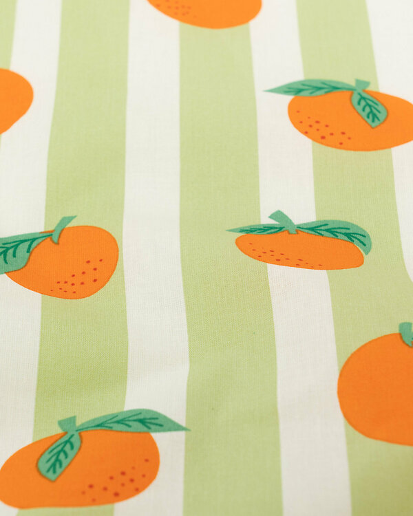 Toile cirée - coton enduit "Oranges / Rayures" (vert pastel-blanc/orange)