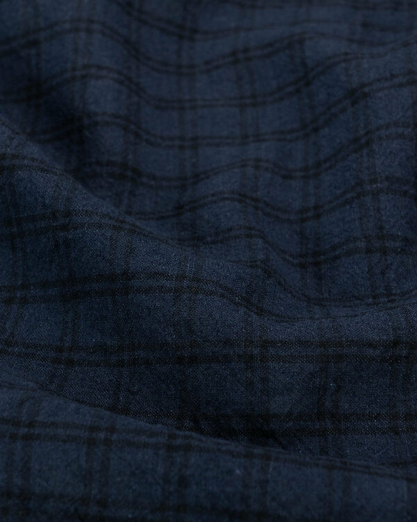 Lin / coton "Minabi - Plaid / Carreaux" (bleu nuit/noir) de KOYAMA
