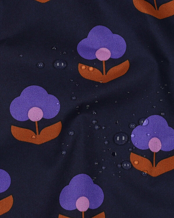 Toile cirée - coton enduit "Retro Flowers" (bleu foncé/violet/orange)