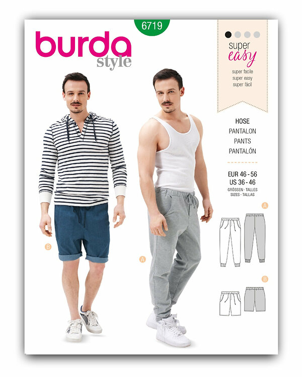 Patron de couture pantalon / bermuda homme "Jogging / Bermuda - 6719.5" (Gr. 46-56) de burda style