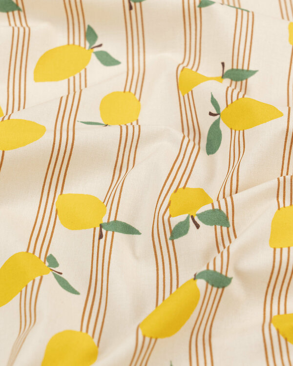 Toile cirée - coton enduit "Lignes & citron" (crème-jaune/vert)
