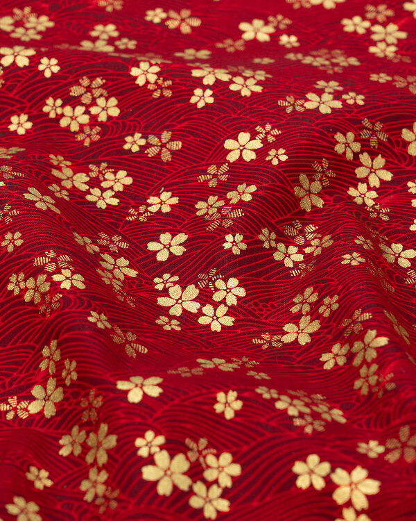 Coton "Japon - Fleur de cerisier" (rouge foncé/or)