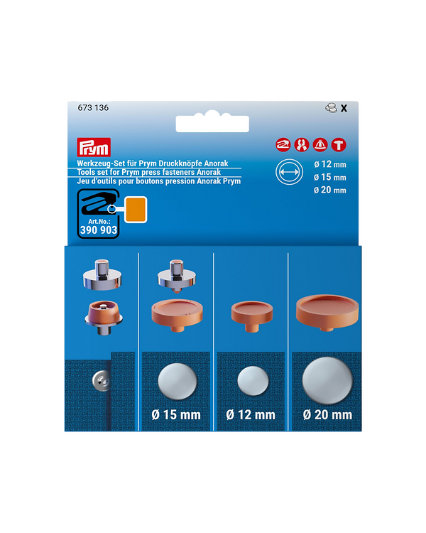 PRYM Jeu d'outils pour boutons pression Anorak Ø 12/15/20 mm (orange) 673136