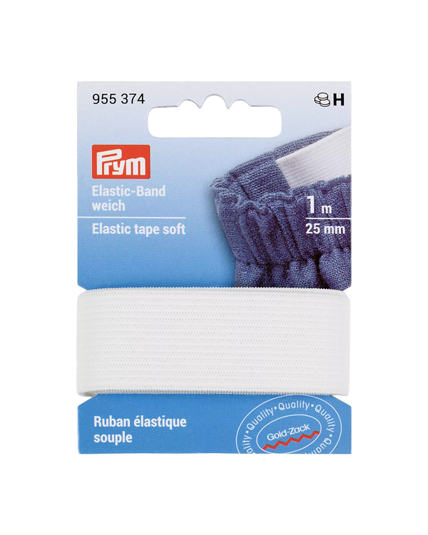 PRYM Ruban élastique souple 25 mm - carton à 1 m (blanc) 955374
