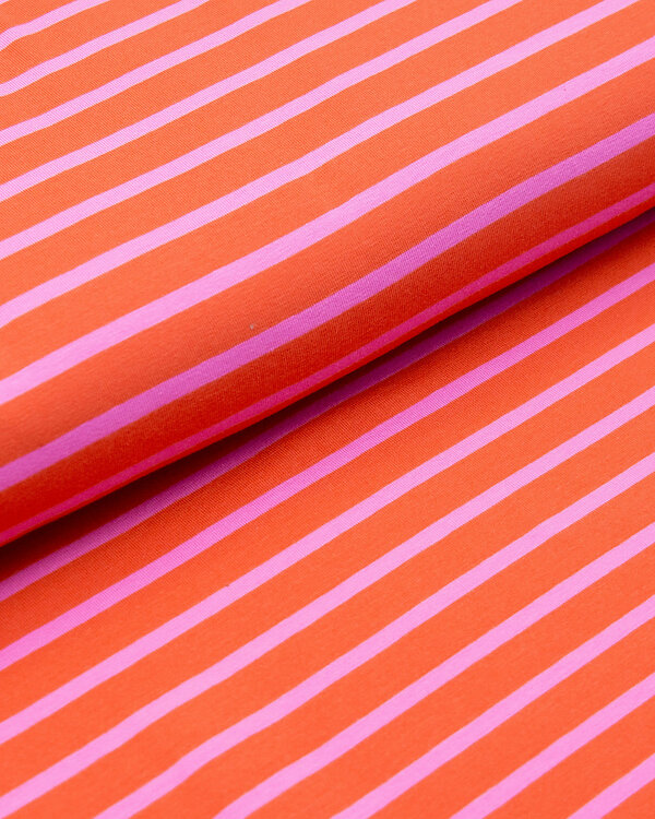 Jersey de coton "Rayures" (orange-rose)