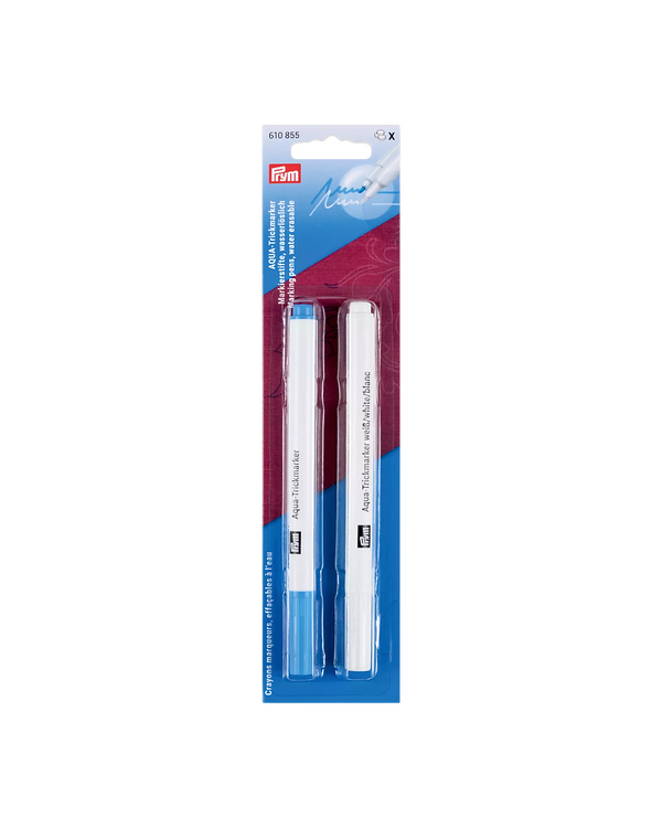 PRYM Marqueur magique AQUA Trick - effaçable à l'eau, lot de 2 (blanc / bleu) 610855