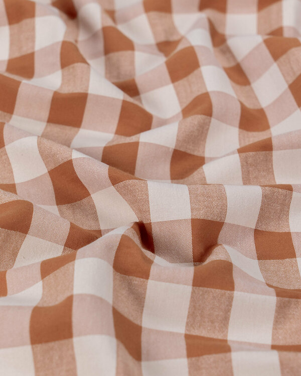 Seersucker coton bio recyclé "Grands carreaux/Vichy" (beige clair/caramel)