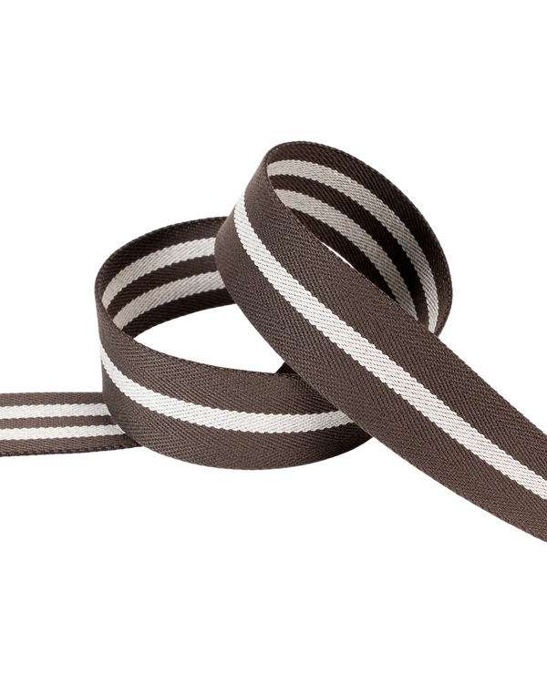 Sangle en mélange de coton "Recycling - Chevron Stripes" 40 mm (brun foncé-gris soie)