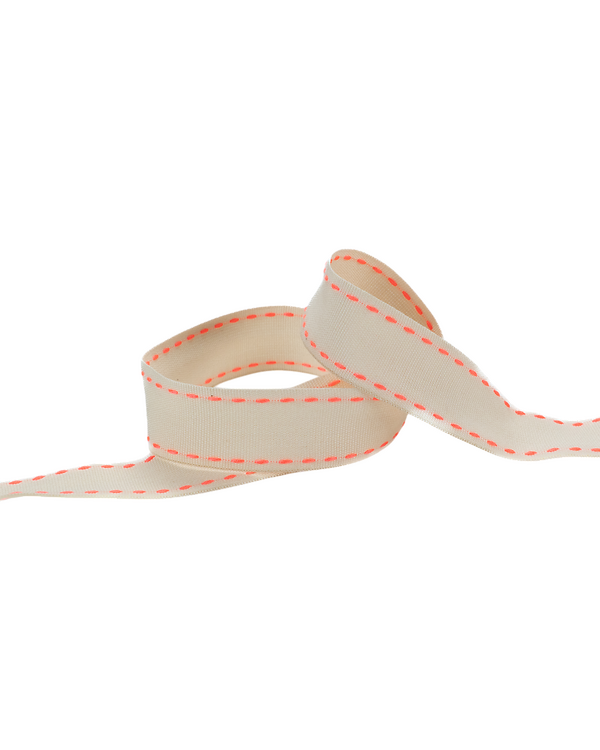 Ruban gros-grain "Topstitch" (écru-rose néon)