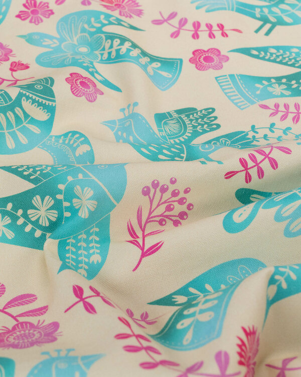 Canvas en coton bio "Southern Ease - Wild Chorus" (nature-turquois/pink) de ALBSTOFFE