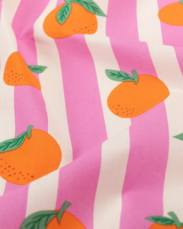 Toile cirée - coton enduit "Oranges / Rayures" (rose bonbon-blanc/orange)