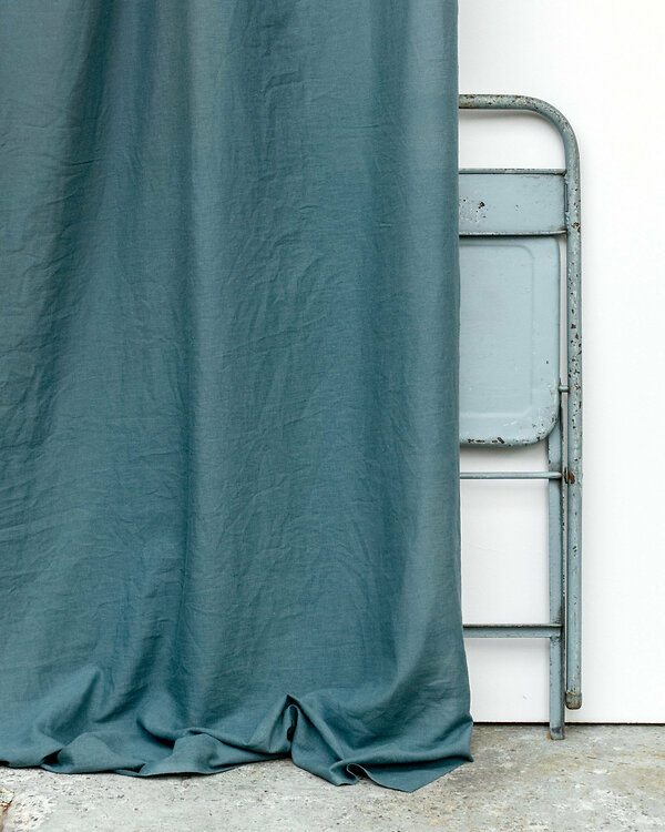 Tissu rideau mélange lin lavé "Avignon" (bleu pétrole)