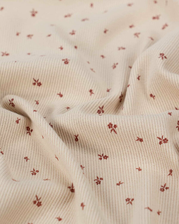 Jersey côtelé coton "Petites fleurs" (beige-brun)