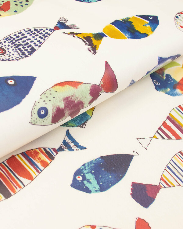 Canevas de coton - enduit "Poissons" (blanc-multicolore) de Prestigious Textiles