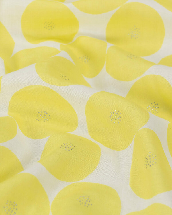 Double gaze de coton "Muddy Works/pois" (offwhite-jaune fluo/argente) de KOKKA/Japon