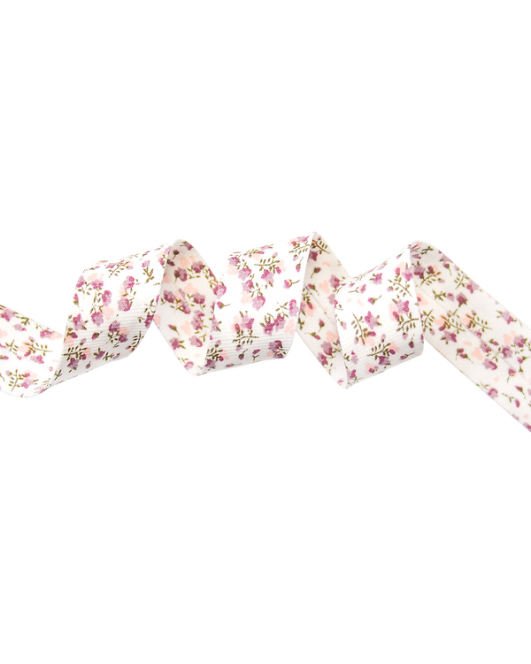 Biais coton bio "Fleurs" 20 mm (blanc-lilas/rose)