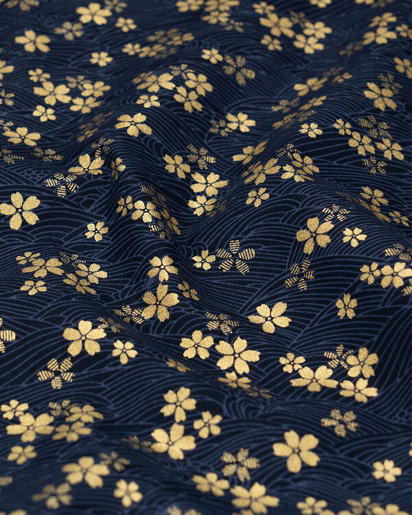 Coton "Japon - Fleur de cerisier" (bleu foncé/or)