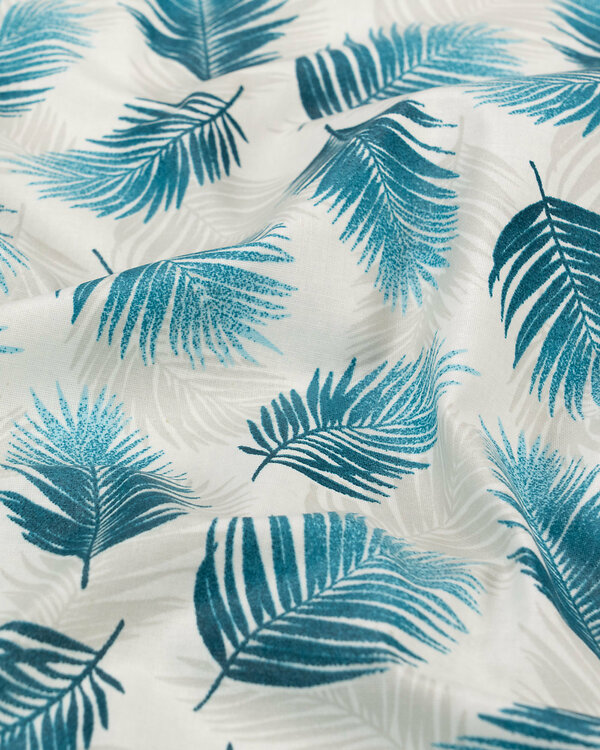 Toile cirée - coton enduit "Palm Breeze" (offwhite-pétrole/gris clair)