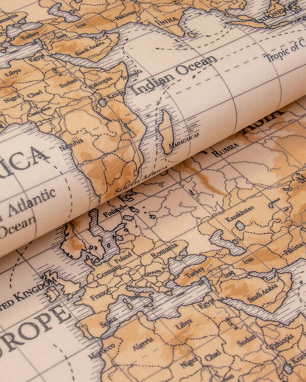 Canevas de coton - enduit "Maps/carte du monde" (beige-brun clair) de Fryett's Fabrics