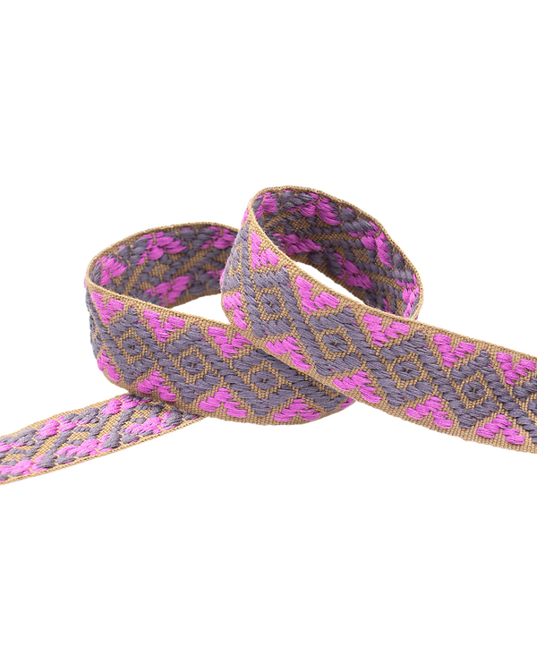 Sangle coton "Braided/tresse" 40 mm (brun clair-mauve foncé/pink)