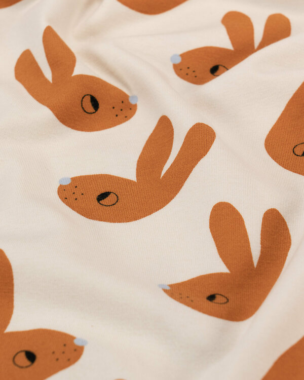 Jersey coton bio "Happy Bunny/Lapin" (offwhite-brun clair)