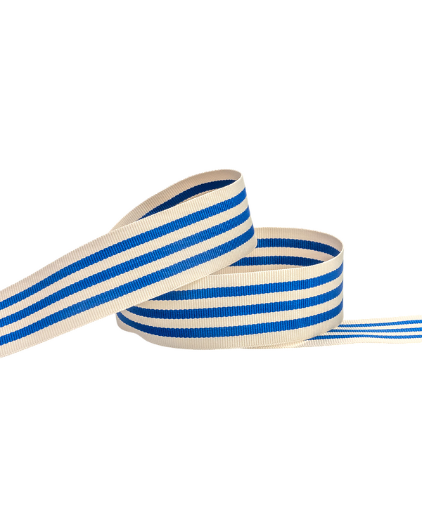Ruban gros grain "Rayures" 30 mm (beige clair-bleu)