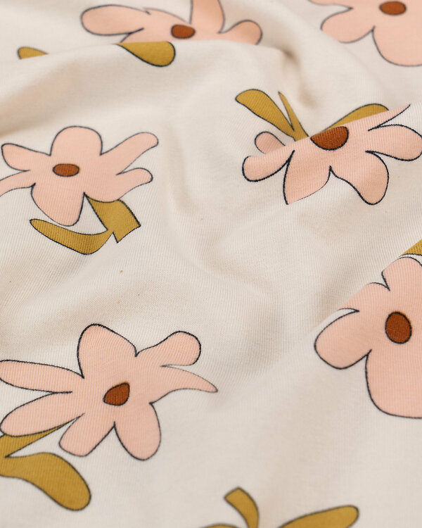 Jersey coton bio "Fleurs maxi" (crème-pêche/jaune moutarde)