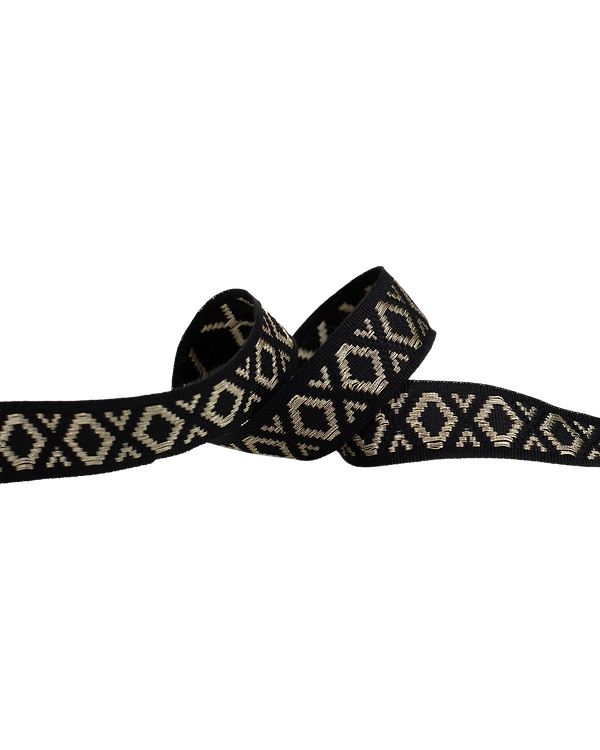 Ruban tissé "Jacquard - Losanges deluxe" 22 mm (noir-doré)