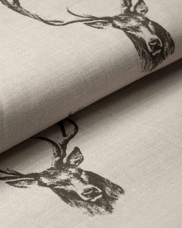 Canevas coton "Aspect lin - Stags/chevreuif" (nature-brun noir) de Fryett's Fabrics