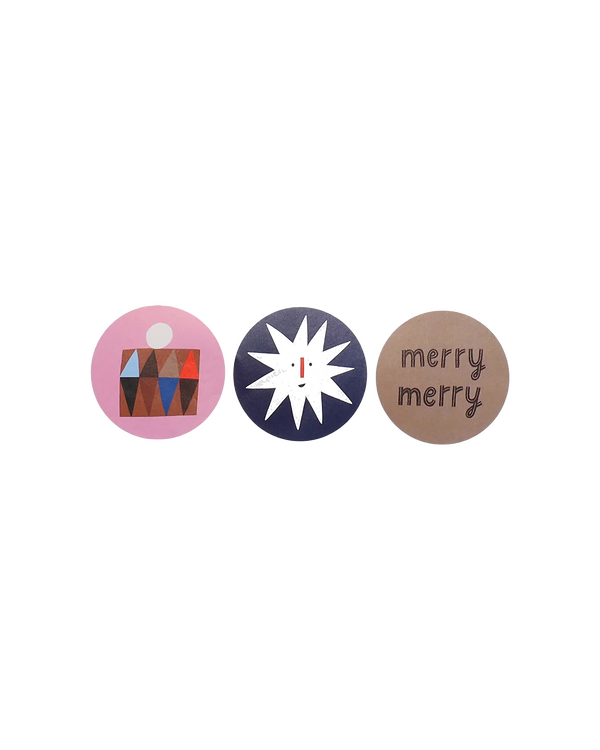 Autocollants/Stickers "Noël" - lot de 3 x 3 pièces Ø 50 mm (bleu/blanc/rose/taupe)
