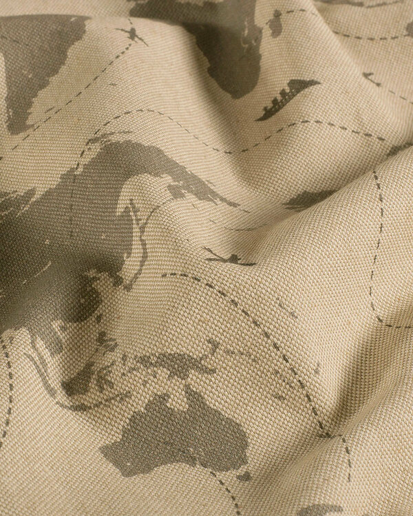 Canevas en coton "Linen Look Recycling - Carte du monde" (nature-gris)