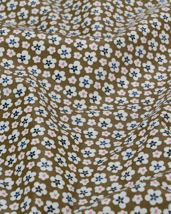 Toile cirée - coton enduit "Fleur de cerisier" (kaki-blanc/rose)