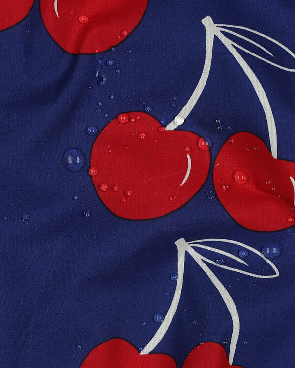 Toile cirée - coton enduit "Cerises" (bleu foncé-rouge/blanc)