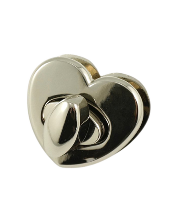 Fermoir tourniquet pour sac - cœur "Métal" - 30 mm (argenté)
