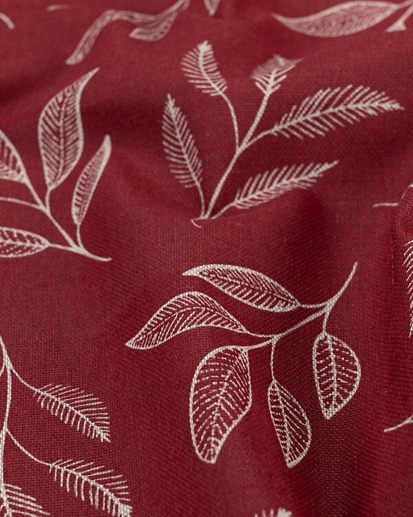 Canvas de coton "Linenlook - Feuilles & Branches" (rouge vin-lin)