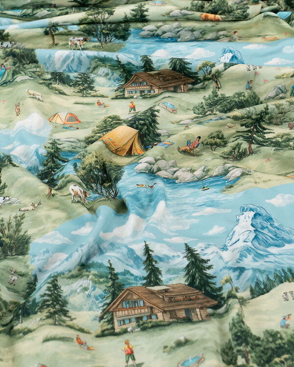 Jersey de coton "Mountains/Camping" (vert/bleu)