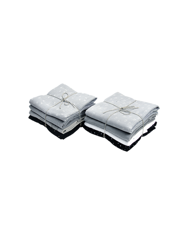 Paquet de restes de tissu "Double gaze coton" (noir/gris/blanc)
