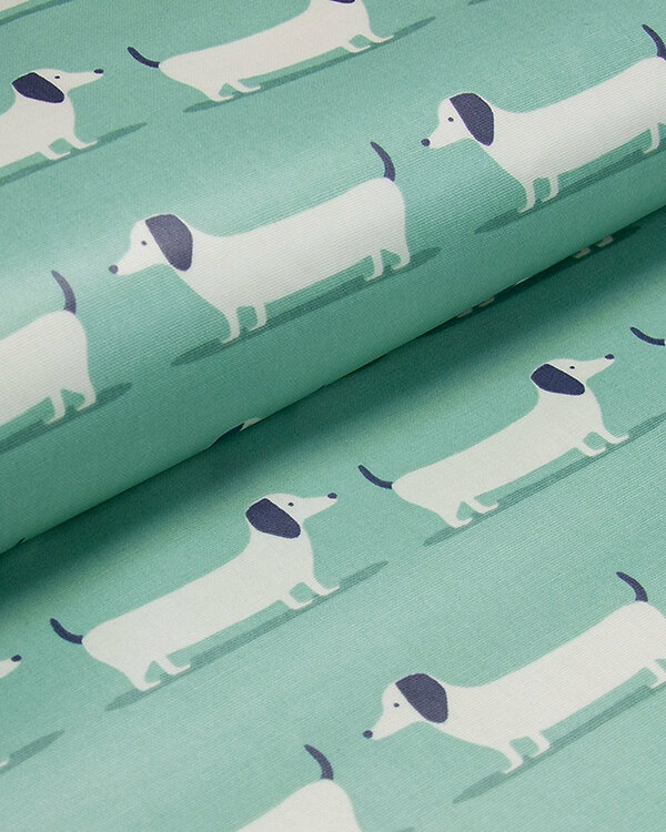 Canevas coton enduit "Teckel/Hound Dog" (menthe claire-offwhite) de Fryett's Fabrics