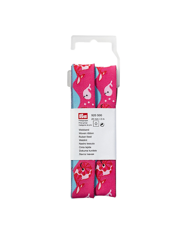 PRYM Ruban tissé "Baleine et baleineau" 20 mm, par unité de 2 m (pink-rose) 920500