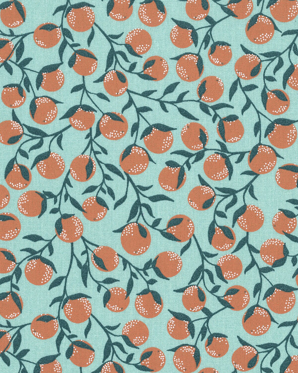 AU Maison - Toile cirée "Oranges-Verte/Orange" (menthe claire-abricot/vert foncé)