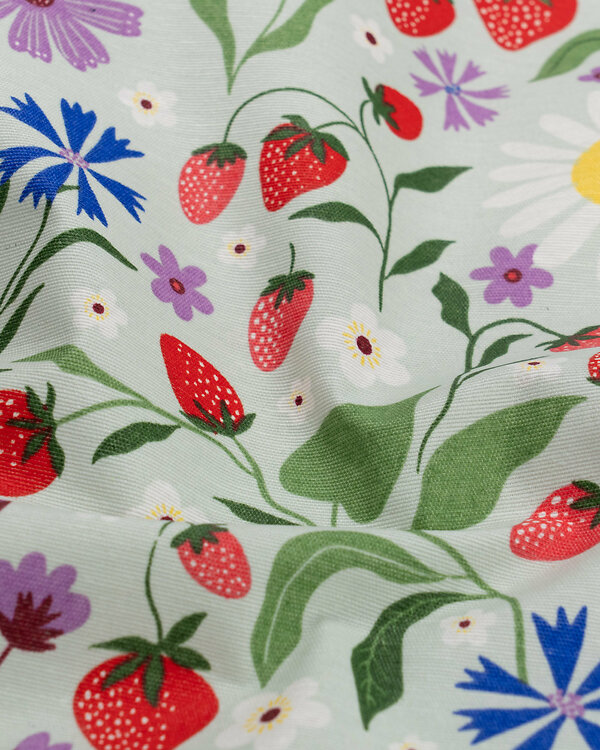 Canevas de coton enduit "Pré de fleurs/fraises " (menthe pastel-multicolore)