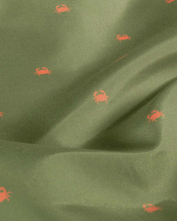 Tissu pour shorts de bain Recycling - non élastique "Crabs mini" (olive-orange)