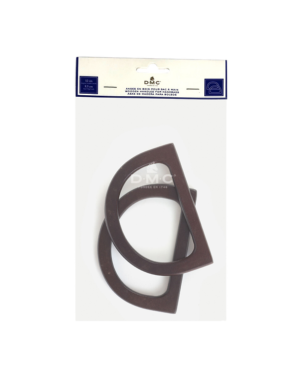 Poignées de sac en bois "Demi-cercle/D-Ring" (brun noirci) de DMC