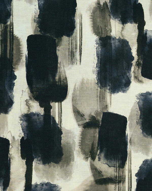 Coton / lin "Coups de pinceau / Encre nordique" (offwhite-greige/bleu) de SWAFING