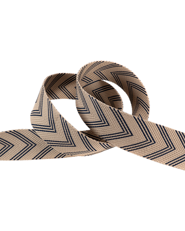 Sangle "Chevrons/flèches" 50 mm (beige-bleu foncé)