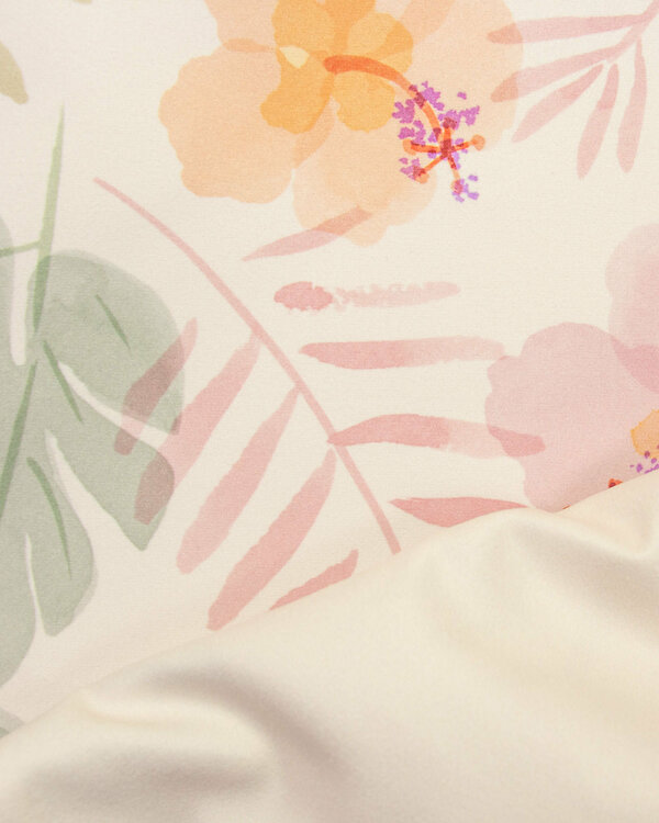 Tissu microfibres "Serviette de bain - fleurs/Hawaï" (crème-vert/rose/orange)
