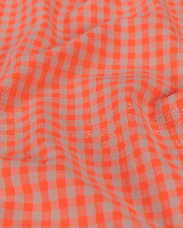 Seersucker coton bio recyclé "Carreaux/Vichy" (beige claire/orange fluo)