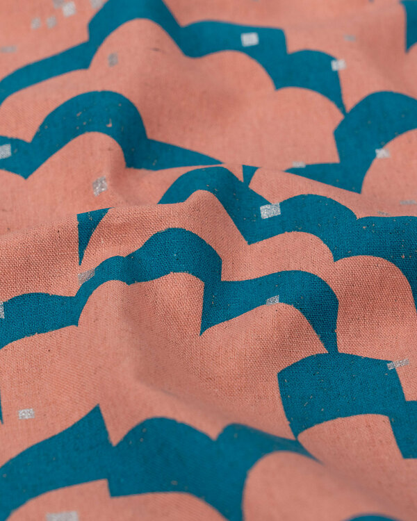 Canevas de coton/lin "Echino-Float" (apricot-bleu/argente) de KOKKA