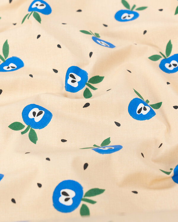 Toile cirée - coton enduit "Pomme retro" (beige clair-bleu/vert)