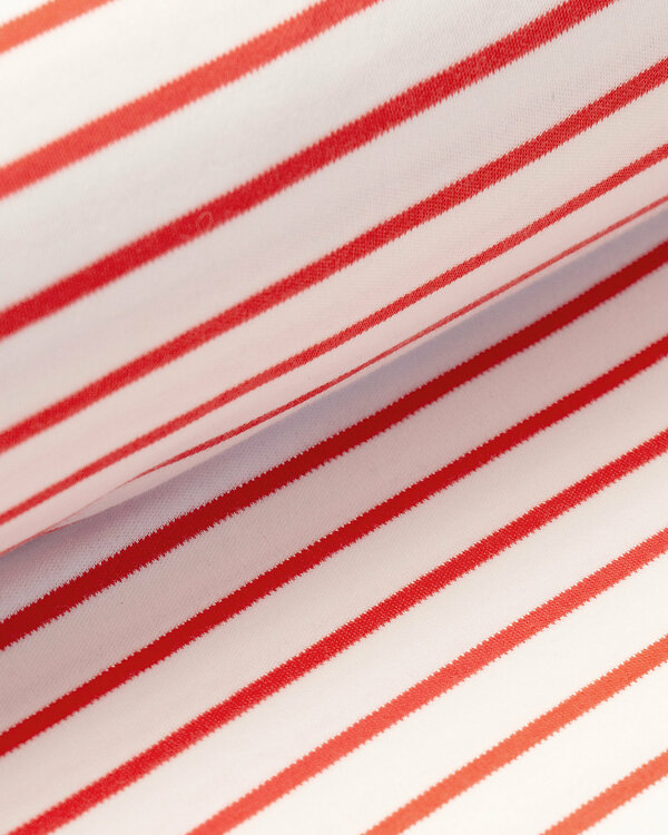 Jersey interlock coton bio "Rayures" (blanc naturel-rouge clair) de C.PAULI